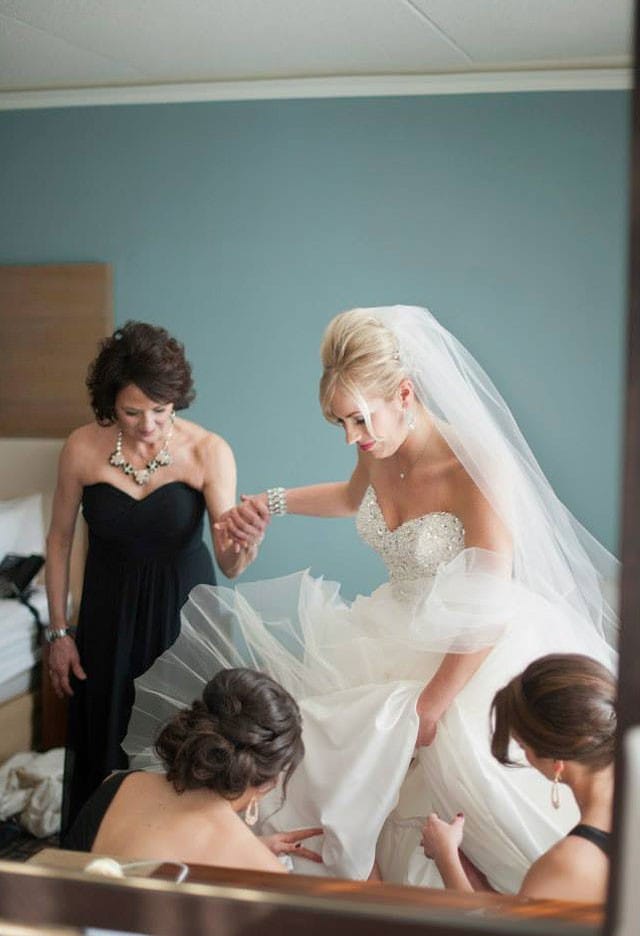 Maggie Bride, Kellie, wearing Esme... an embellished ballgown wedding dress